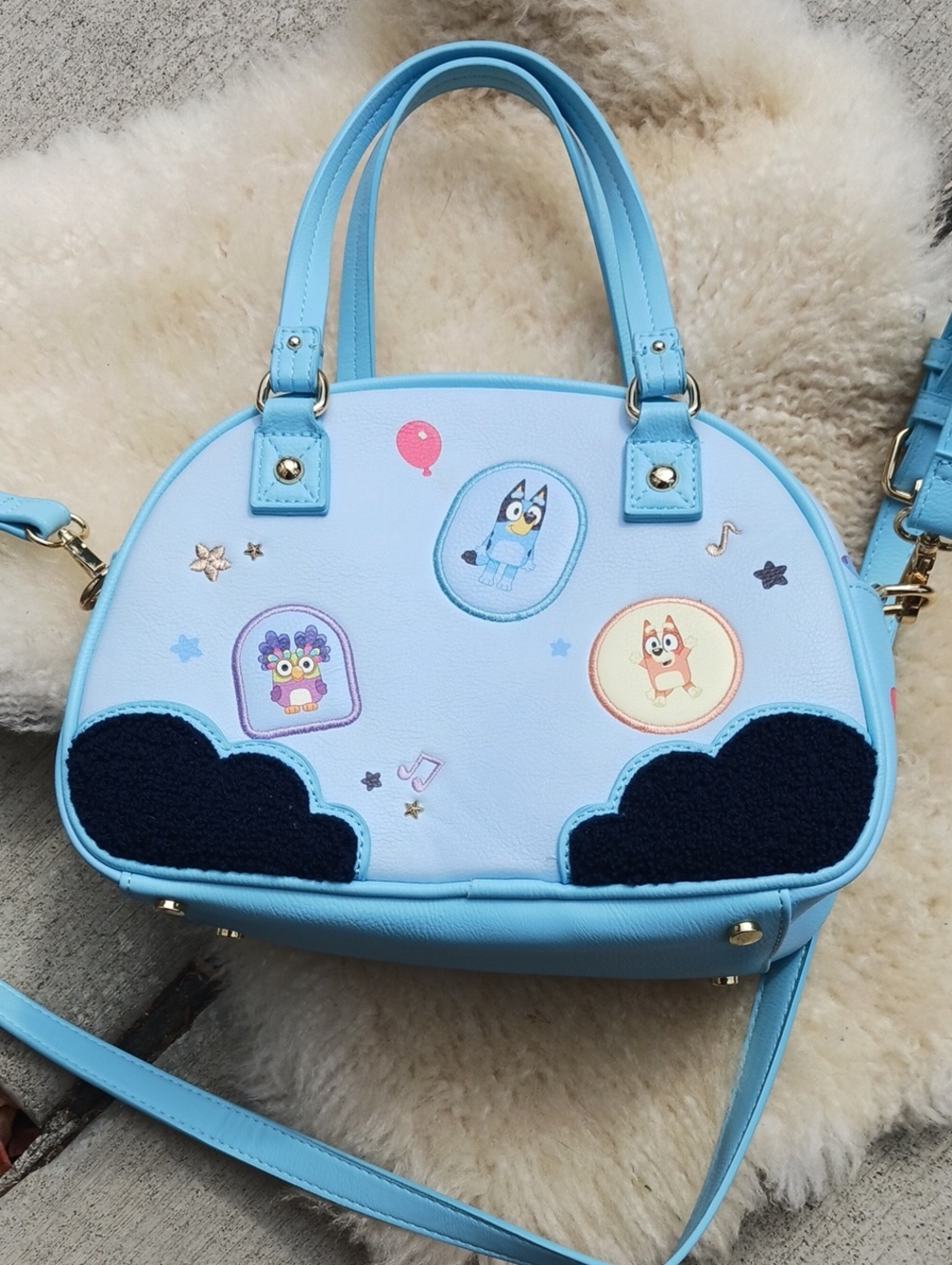 Light Blue Cartoon Patch Mini Dome Satchel